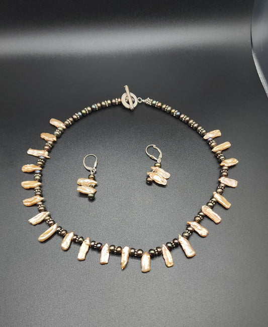 Gilded Roots Pearl Necklace & Earrings